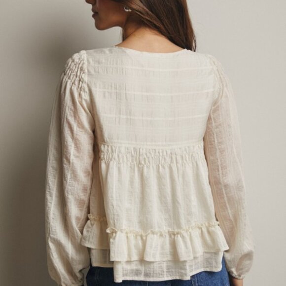 Ruffle Hem Peasant Blouse in Ecru - Picture 8 of 9